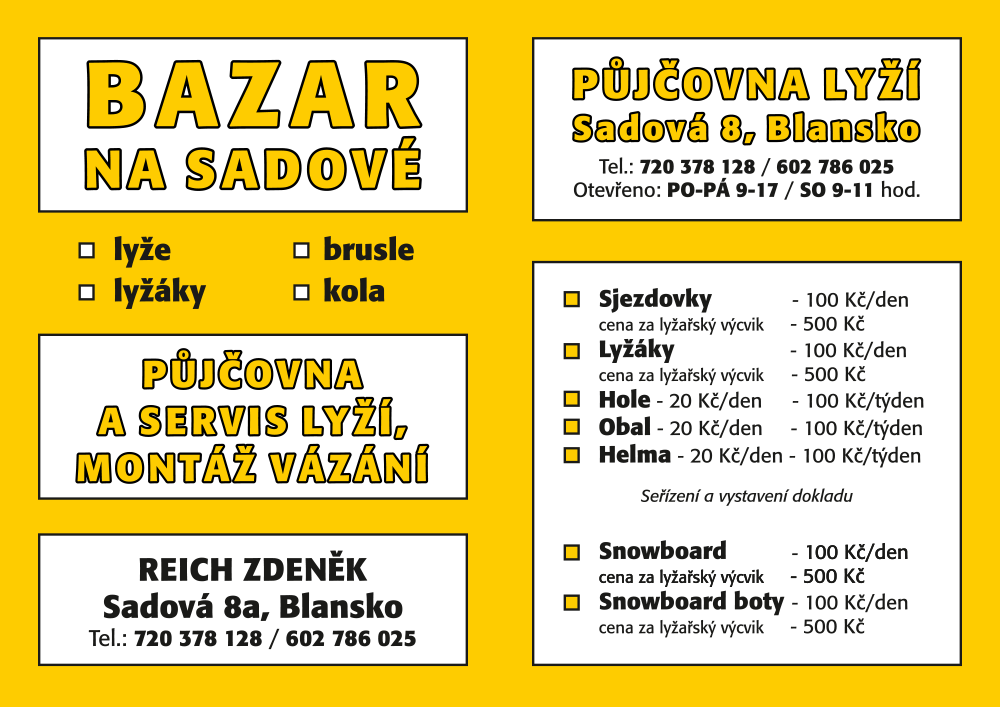 Půjčovna lyží, bazar